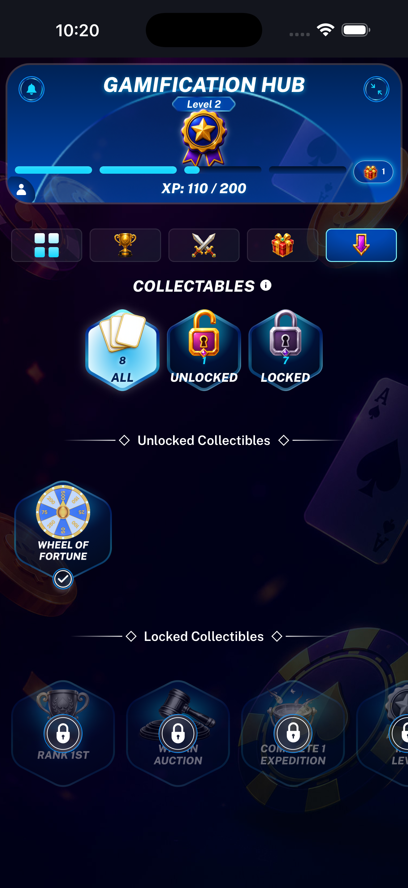 Collectables landing page displayed on a mobile phone